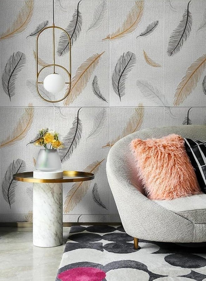 Soldfly White Feather Print Self-Adhesive 3D Textured Wallpaper - Peel & Stick Wall Panels,Waterproof Anti-Fouling Wall Sticker for Home Dcor Home Hotel Living Room Bedroom & Café (70cmX70cm) (40) - Image 4